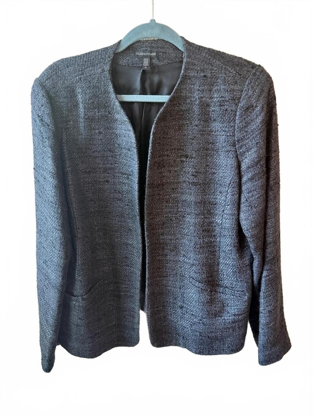 Eileen Fisher Women's Silk and Rayon Blend Open Front Blazer Jacket Size 14
